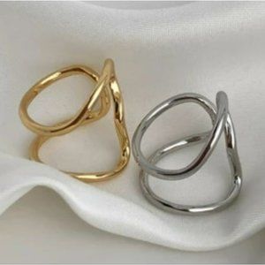 Womens Set of Two Silver‎ And Gold Irregular line Open Rings Adjustable